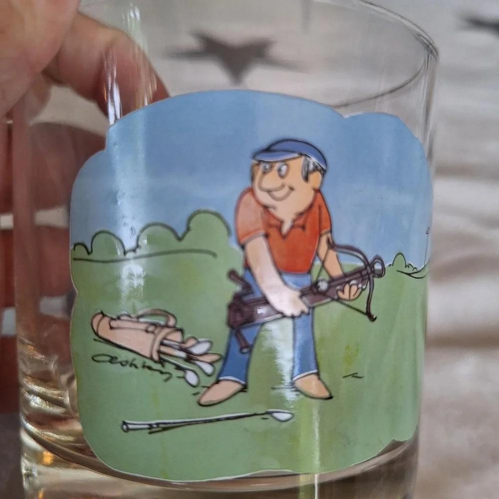 Vintage Humorous Ashby Comic GOLF Cocktail/Lowball Glass On The Rocks